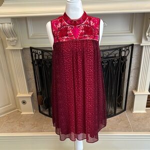 Arms Red Embroidered Mini Dress